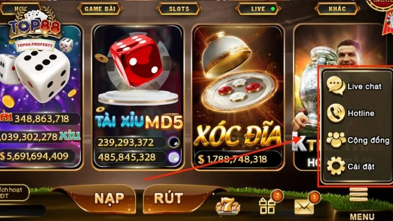 Liên hệ Top88 nhanh chóng qua tính năng livechat
